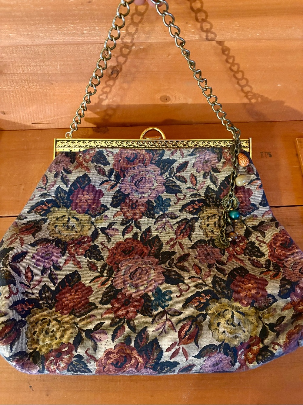 Vintage Floral Brocade Clutch Purse Gold Thread Tapestry Handbag Victorian